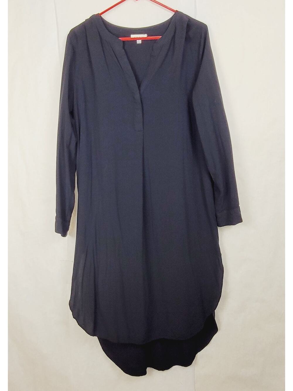 Alex & Lili black split hem popover shirt dress Size Large Lagenlook Minimal